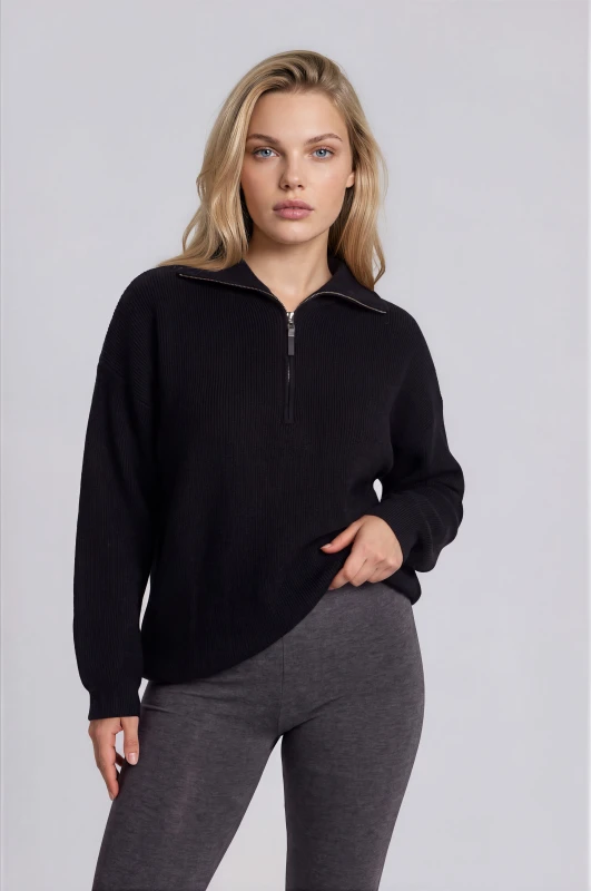 Sweater Ribbed Zipper Collar