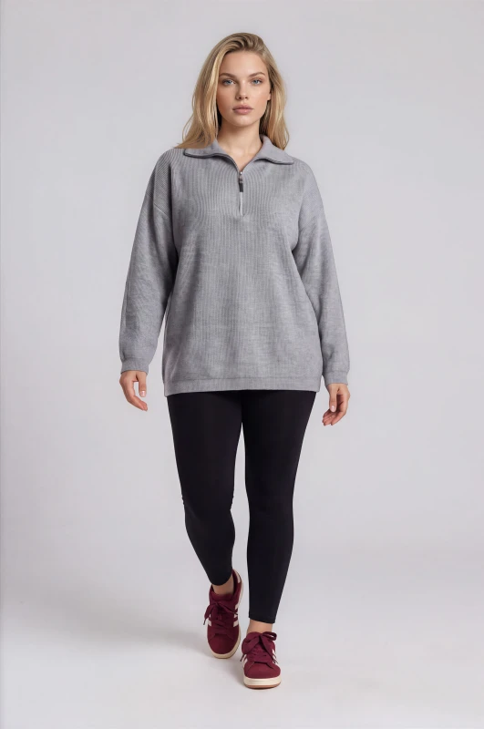 Sweater Ribbed Zipper Collar