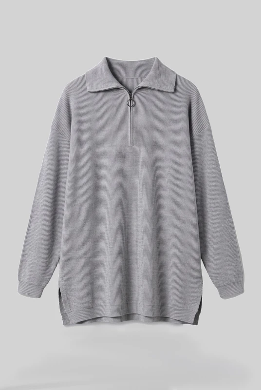 Sweater Ribbed Zipper Collar