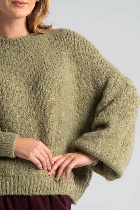 Gold Thread Balloon Sleeve Sweater 