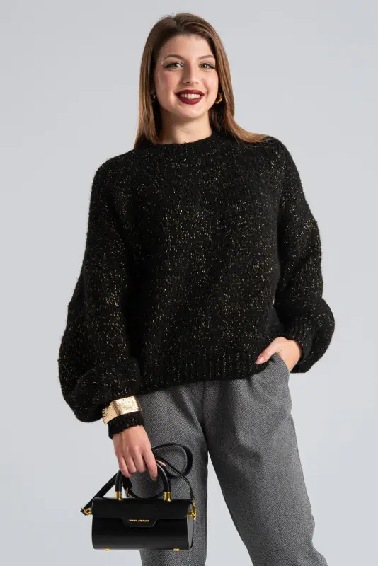 Gold Thread Balloon Sleeve Sweater 