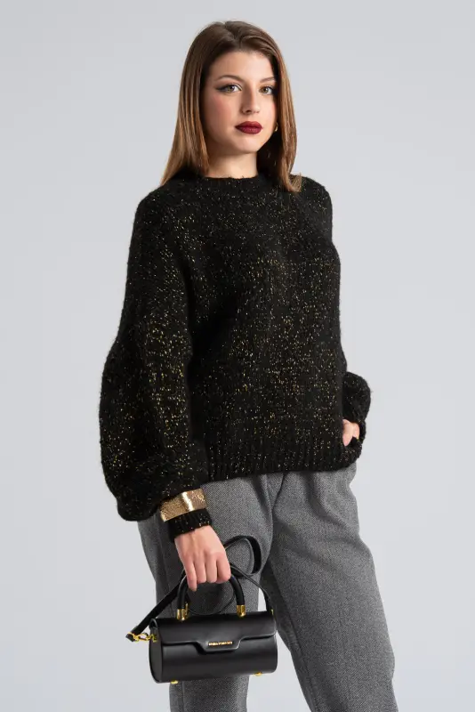 Gold Thread Balloon Sleeve Sweater 