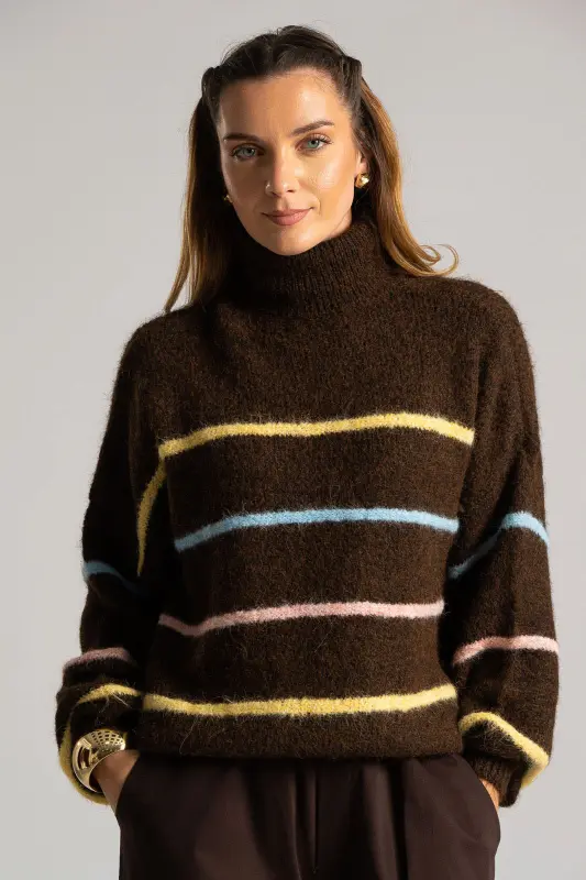 Pullover Turtleneck Colored Stripes