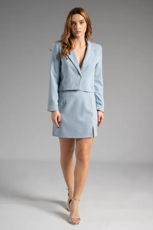 Jacket Crop Button Light Blue