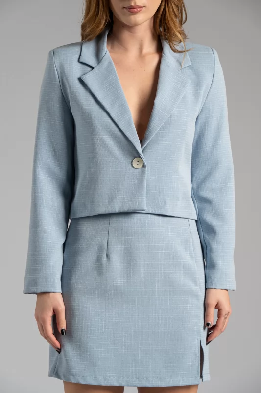 Jacket Crop Button Light Blue