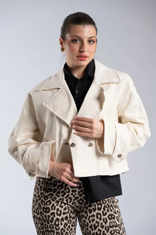 Σακάκι Crop Βαμβακερό Διακοσμητικά Κουμπιά