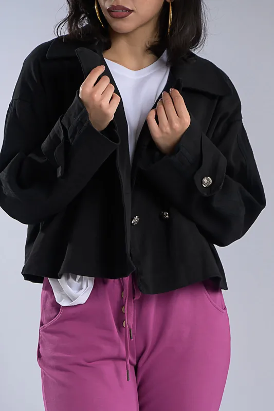 Σακάκι Crop Βαμβακερό Διακοσμητικά Κουμπιά