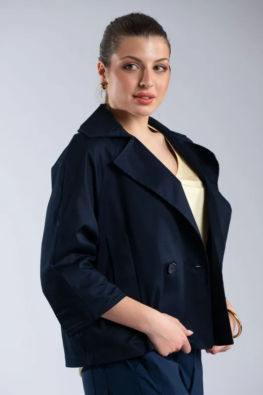 Σακάκι Crop Βαμβακερό Μονόχρωμο