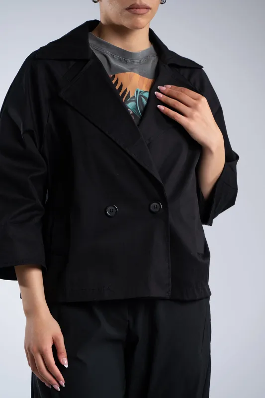 Σακάκι Crop Βαμβακερό Μονόχρωμο