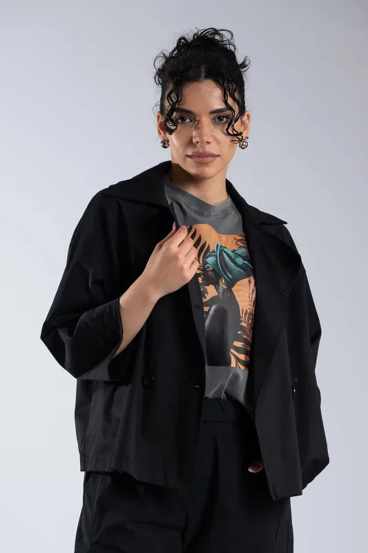 Solid-Color Cotton Crop Jacket 