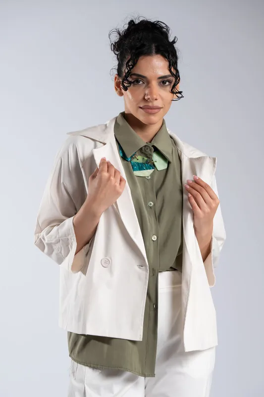 Σακάκι Crop Βαμβακερό Μονόχρωμο