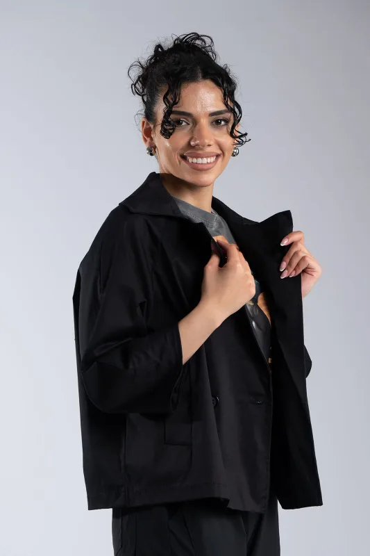 Σακάκι Crop Βαμβακερό Μονόχρωμο