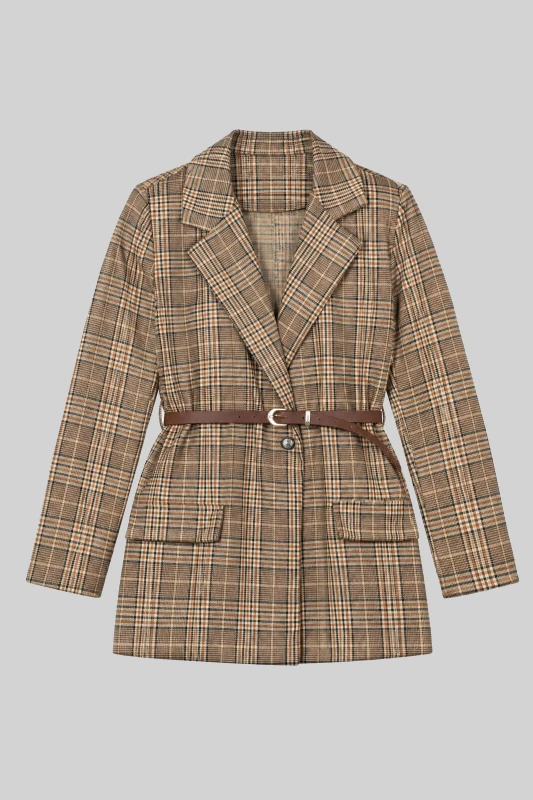 Σακάκι Καρό Plaid με Ζώνη