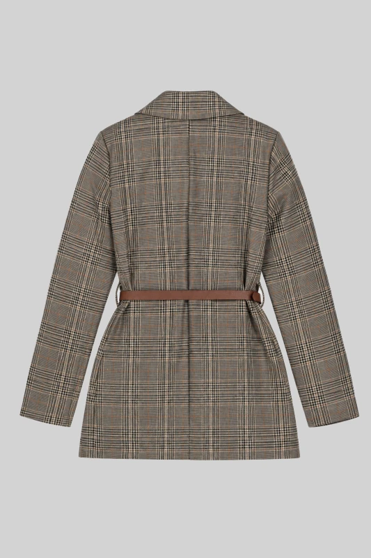 Σακάκι Καρό Plaid με Ζώνη