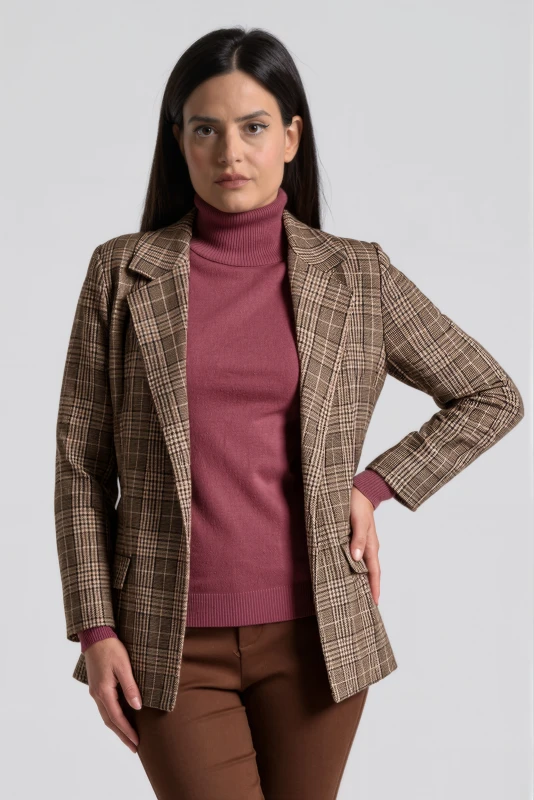 Σακάκι Καρό Plaid με Ζώνη
