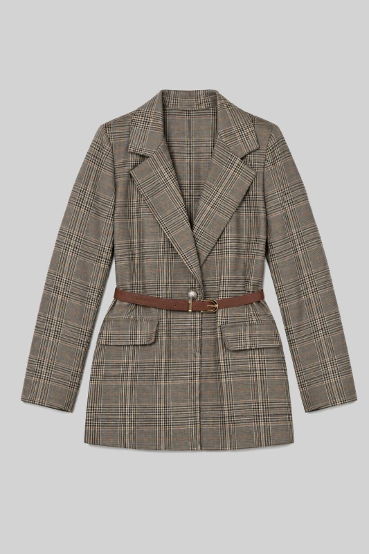 Σακάκι Καρό Plaid με Ζώνη