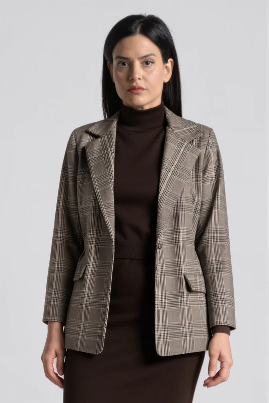 Σακάκι Καρό Plaid με Ζώνη