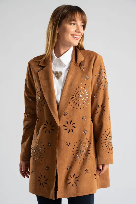 Suede Blazer Perforated  Strass