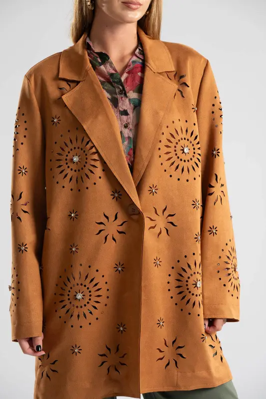 Suede Blazer Perforated  Strass