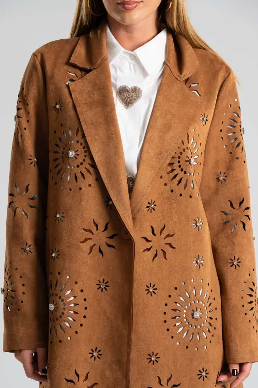 Suede Blazer Perforated  Strass