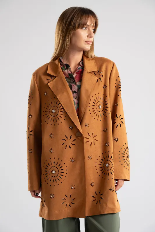 Suede Blazer Perforated  Strass