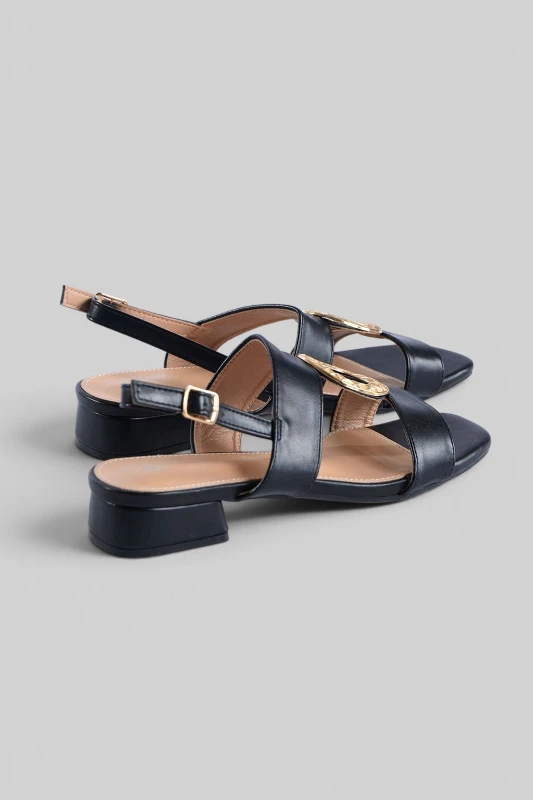 Leatherette Sandals Embossed Buckles