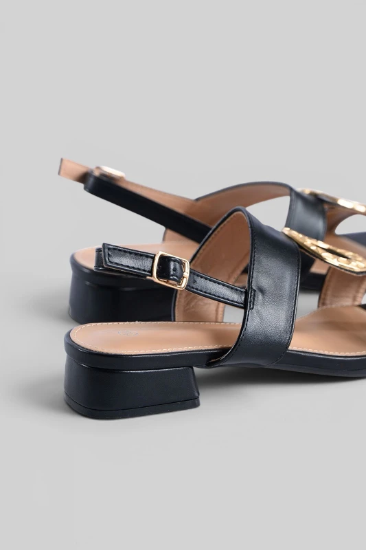 Leatherette Sandals Embossed Buckles