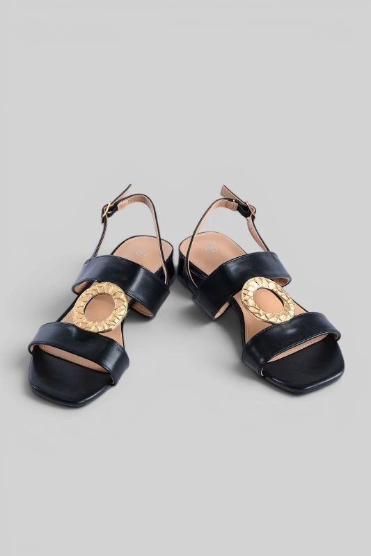 Leatherette Sandals Embossed Buckles