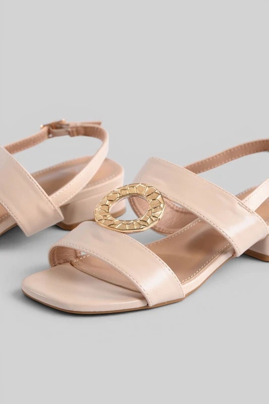 Leatherette Sandals Embossed Buckles