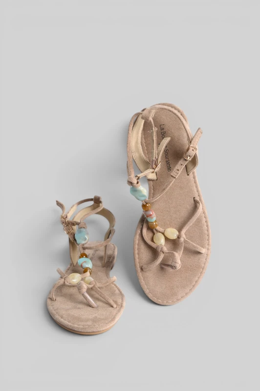 Boho Suede Sandals Decorative Beads 