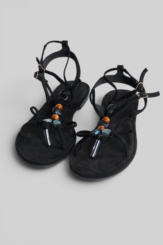 Σανδάλια Suede Boho Διακοσμητικές Χάντρες