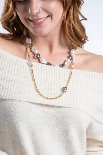 Set Chains Pearls Heart Gold