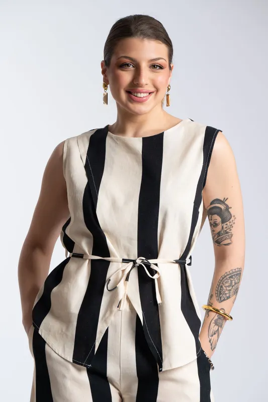 Σετ Αμάνικη Μπλούζα-Παντελόνι Ριγέ