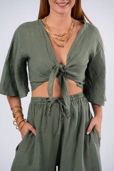Set Crop-Pantelona Linen Khaki