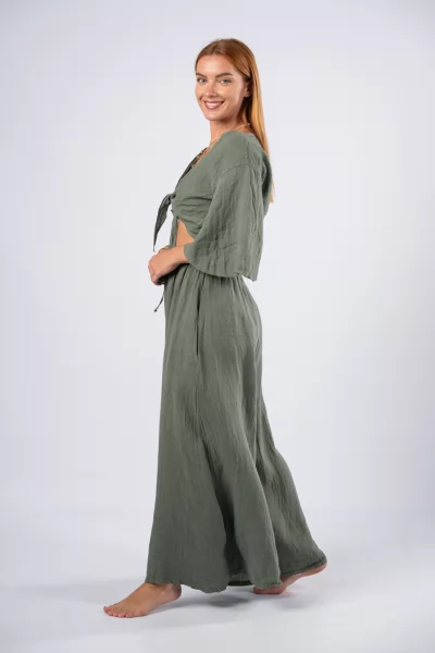 Set Crop-Pantelona Linen Khaki
