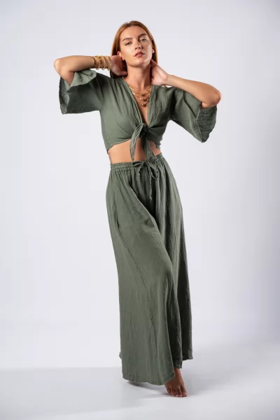 Set Crop-Pantelona Linen Khaki