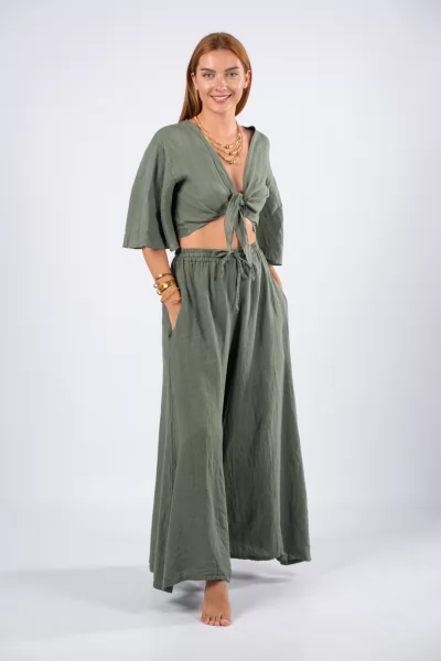 Set Crop-Pantelona Linen Khaki