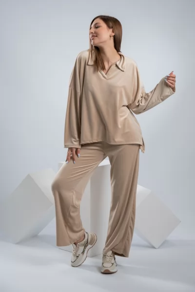 Σετ Φόρμας Velvet Γιακάς Μπεζ