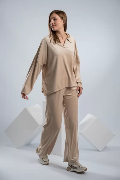 Σετ Φόρμας Velvet Γιακάς Μπεζ