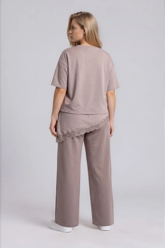 Asymmetrical Lace Trim Blouse Set