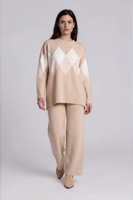 Co-ord Top-Pants Knit Rhombus 