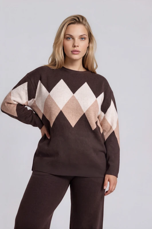 Co-ord Top-Pants Knit Rhombus 