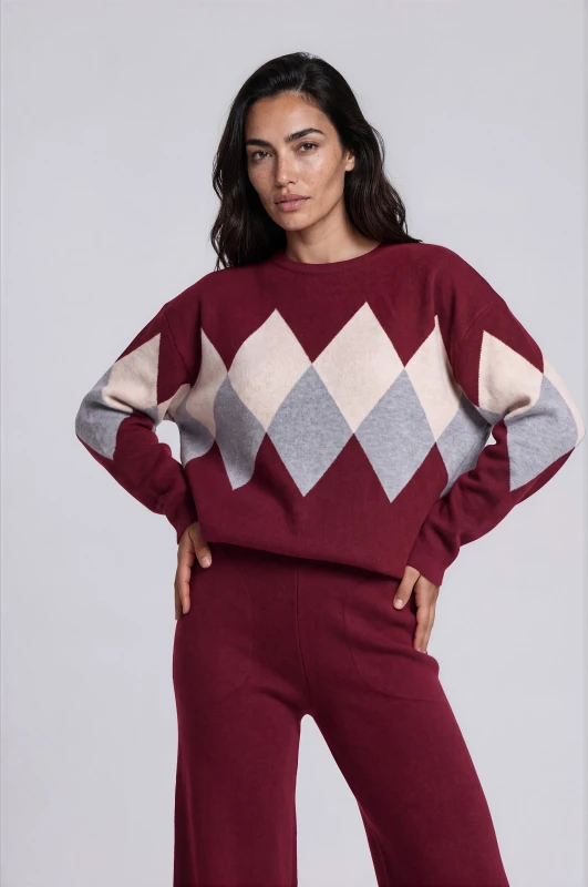Co-ord Top-Pants Knit Rhombus 