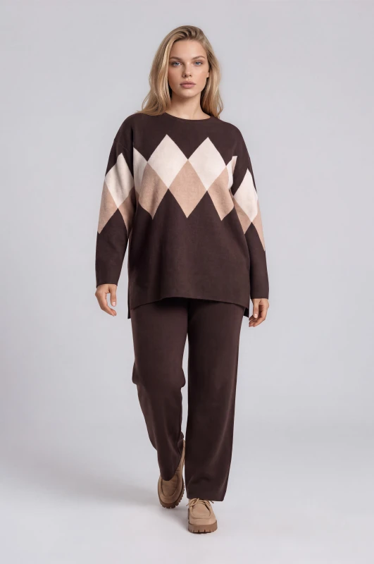 Co-ord Top-Pants Knit Rhombus 