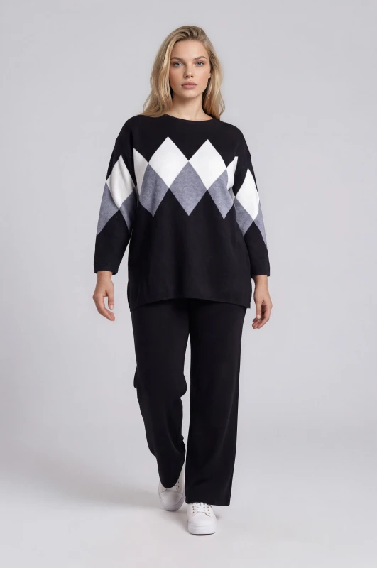 Co-ord Top-Pants Knit Rhombus 