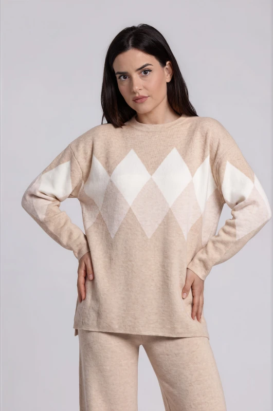 Co-ord Top-Pants Knit Rhombus 