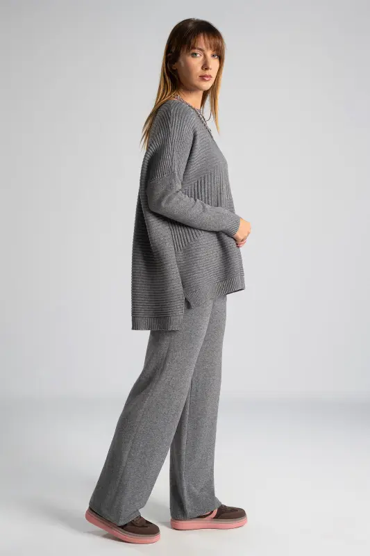 Set Blouse Pants Knitted Rib