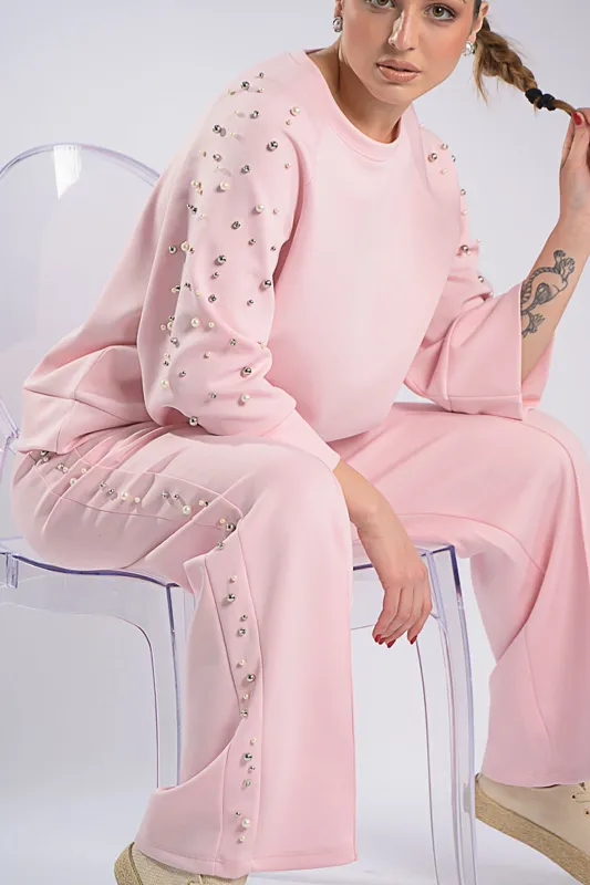 Blouse-Pants Set Pearl Strass 