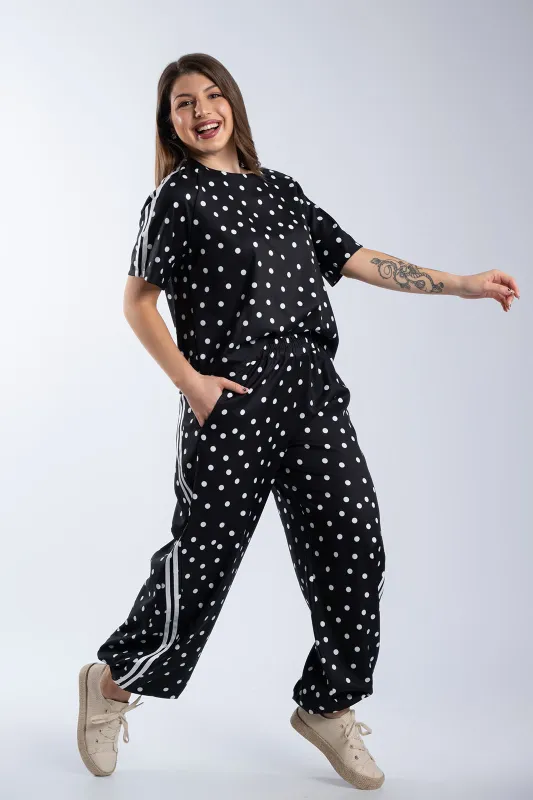 Polka Dot-Side Stripe Blouse-Pants Co-ords