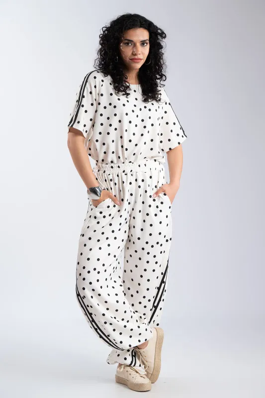 Polka Dot-Side Stripe Blouse-Pants Co-ords